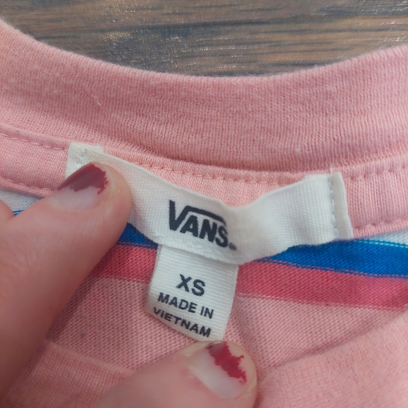 Vans Kids Pink and Blue Striped Long Sleeve Tee - Picture 2 of 3